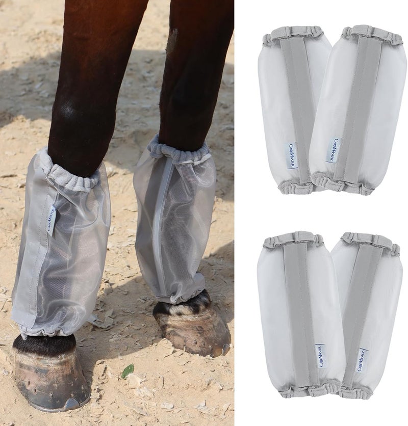 CareMaster Universal Size Horse Leggings Fine Mesh Horse Fly Boots Greatly Reduce Stomping Breathable Horse Boots Leg Wraps (Set of 4) Silver - Image 1
